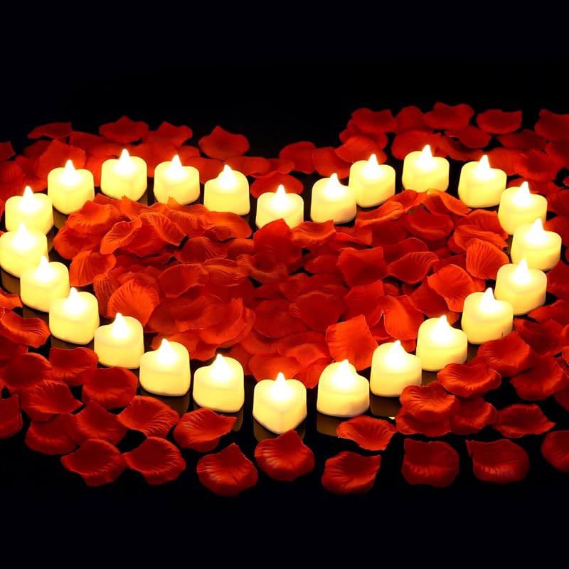 cridoz Artificial Rose Petals and 24 LED Tea Lights