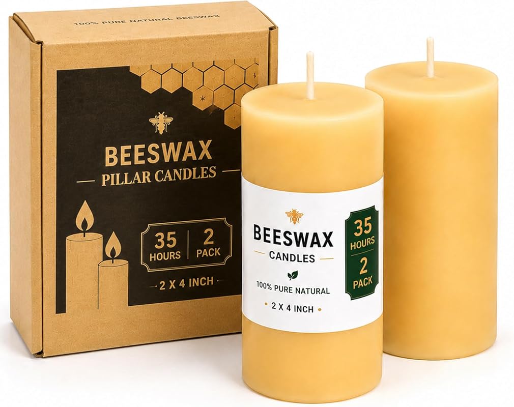 Beeswax 2x4 Yellow Pillar Candles